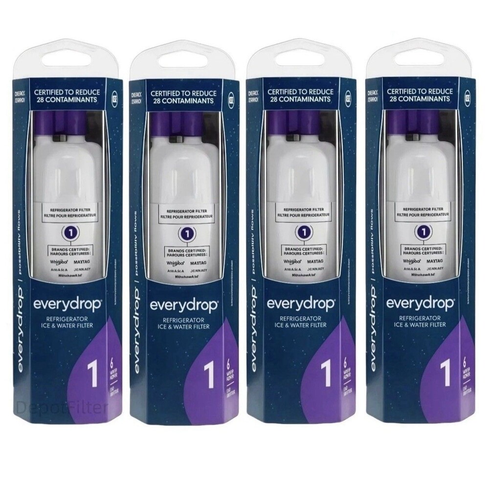 4 Pack Everydrop Filter 1 Refrigerator & Ice Replacement Maytag Whirlpool Amana